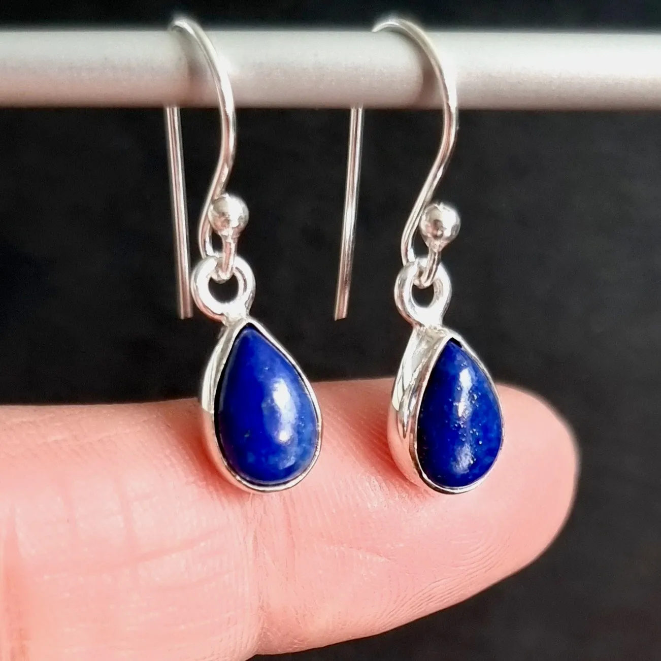 Lapis Lazuli Teardrop 9mm x 7mm 925 Silver Earrings, E5LL