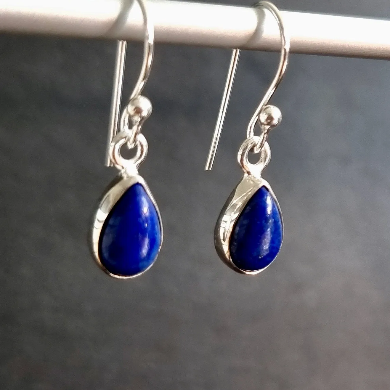 Lapis Lazuli Teardrop 9mm x 7mm 925 Silver Earrings, E5LL