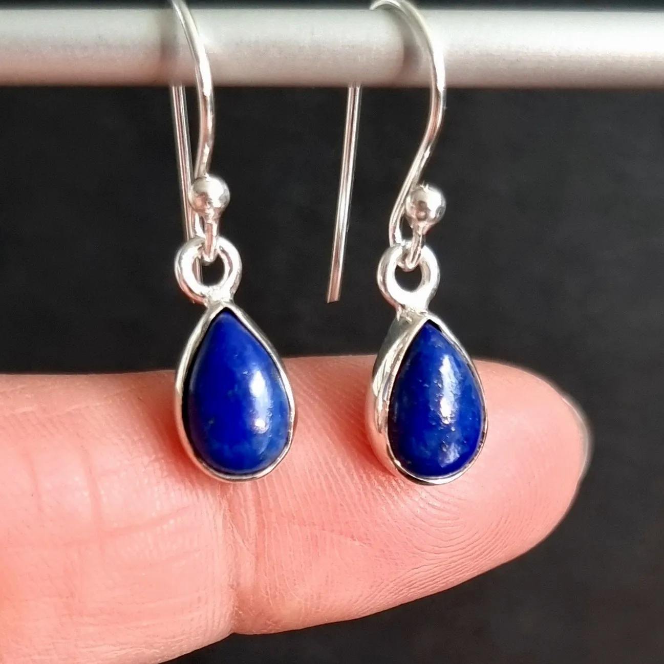 Lapis Lazuli Teardrop 9mm x 7mm 925 Silver Earrings, E5LL