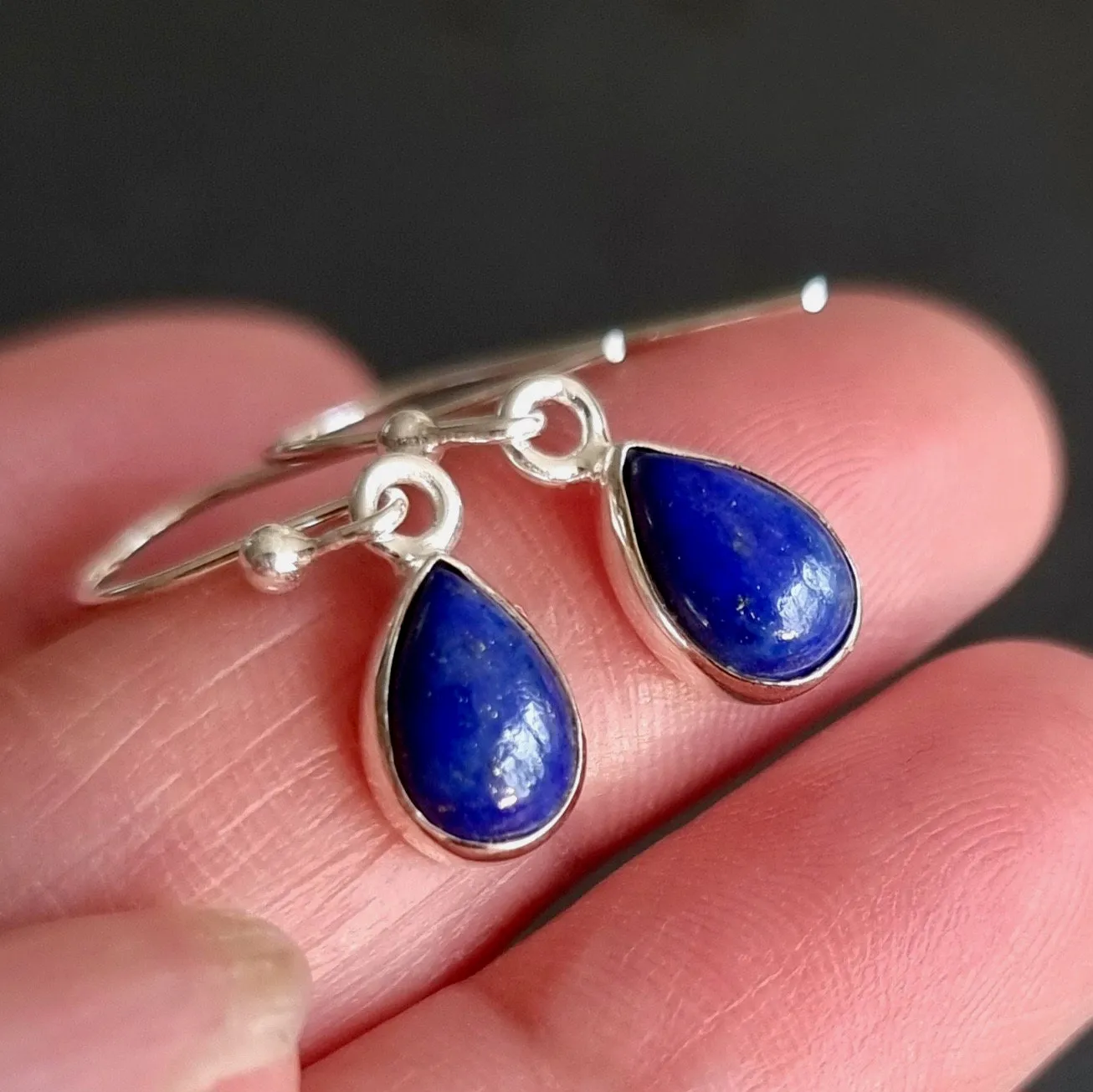 Lapis Lazuli Teardrop 9mm x 7mm 925 Silver Earrings, E5LL