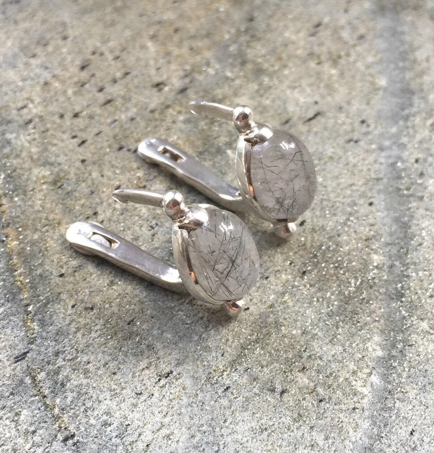 Large Quartz Earrings - Rutilated Quartz Earrings - Vintage Oval Studs