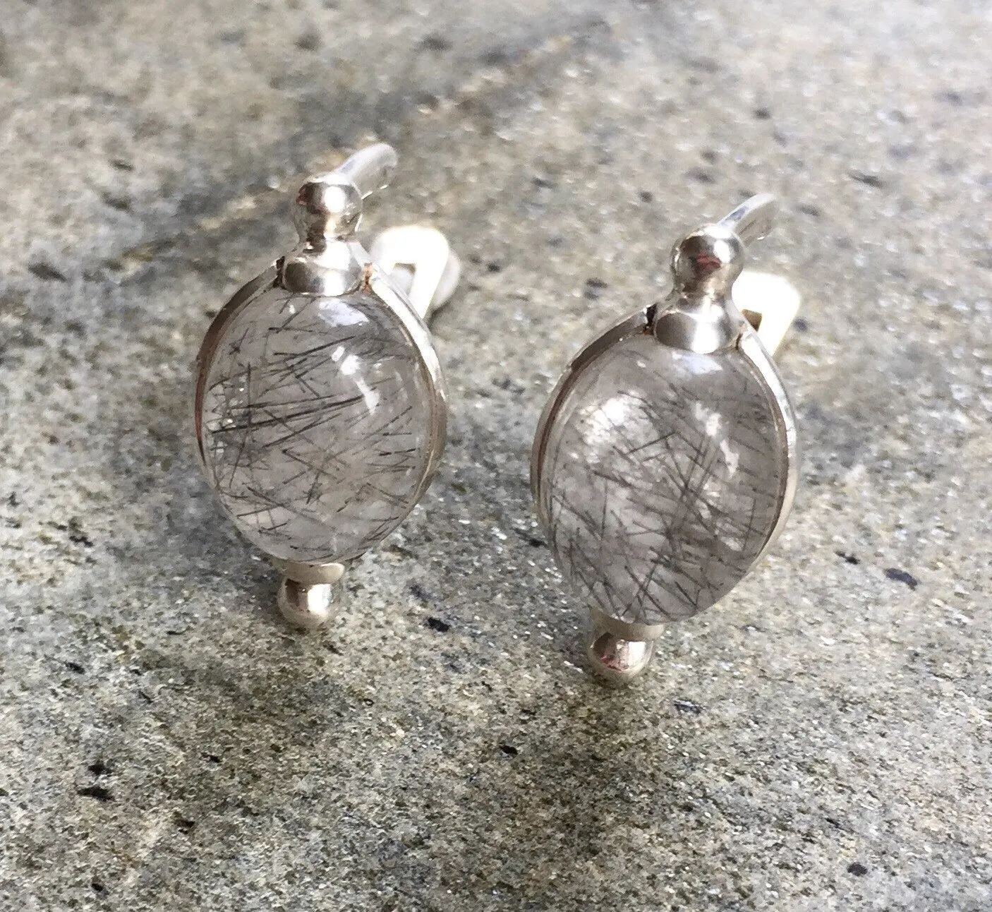 Large Quartz Earrings - Rutilated Quartz Earrings - Vintage Oval Studs
