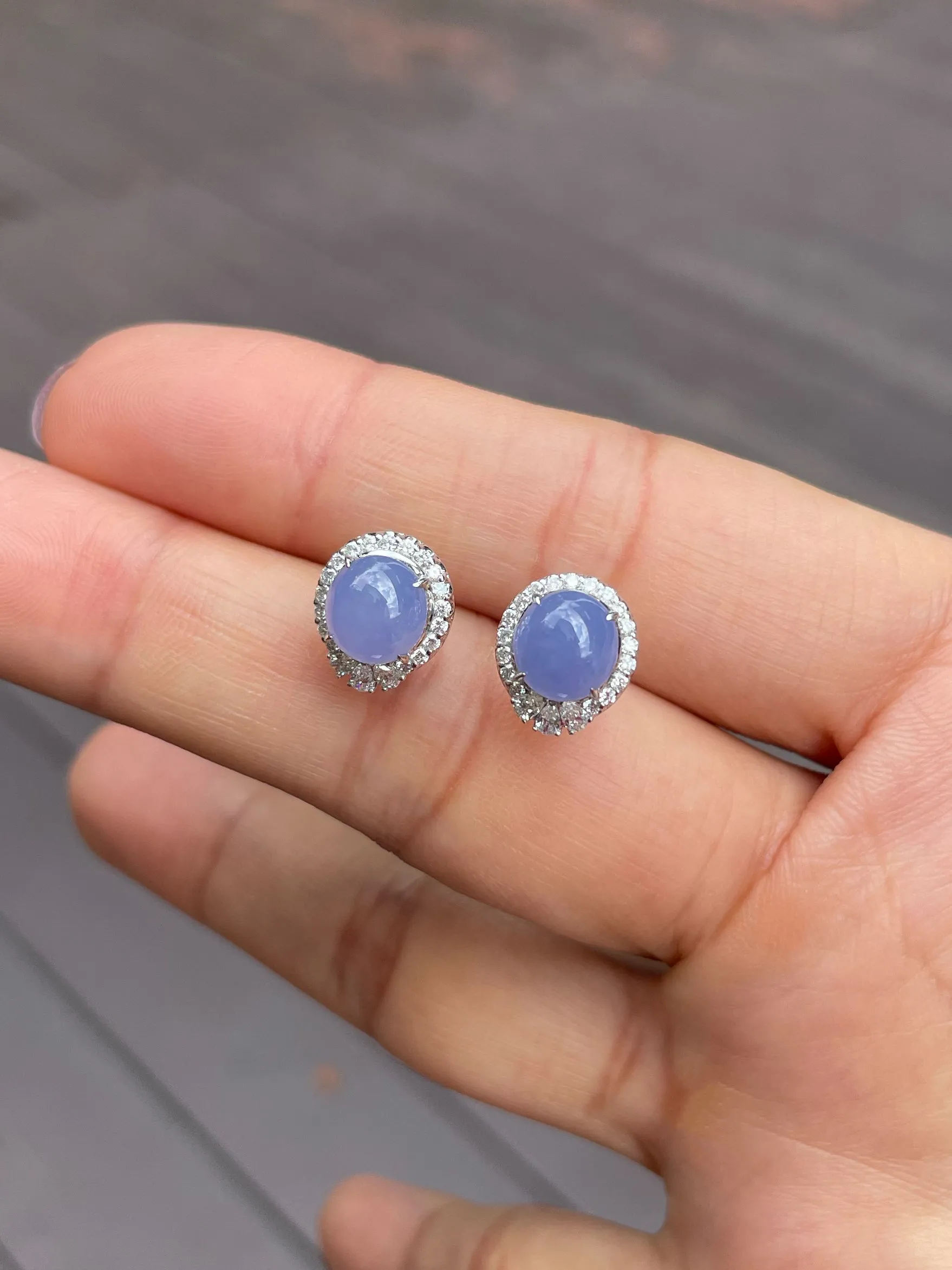 Lavender Jadeite Cabochon Earrings (NJE017)
