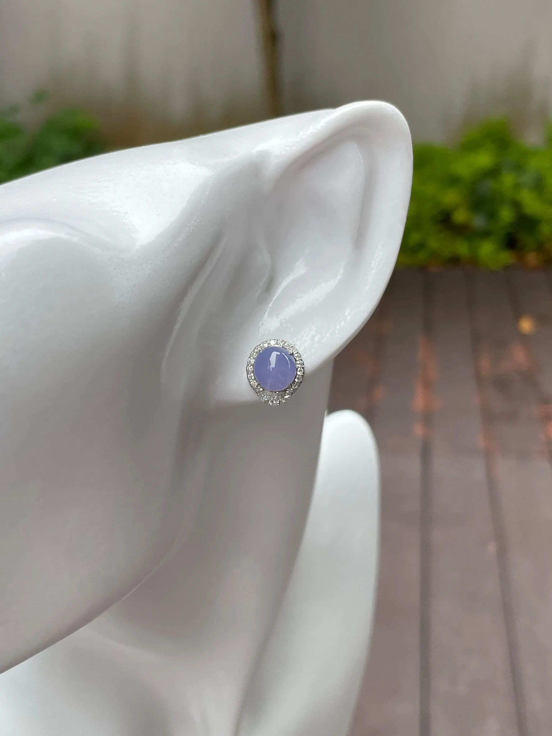 Lavender Jadeite Cabochon Earrings (NJE017)