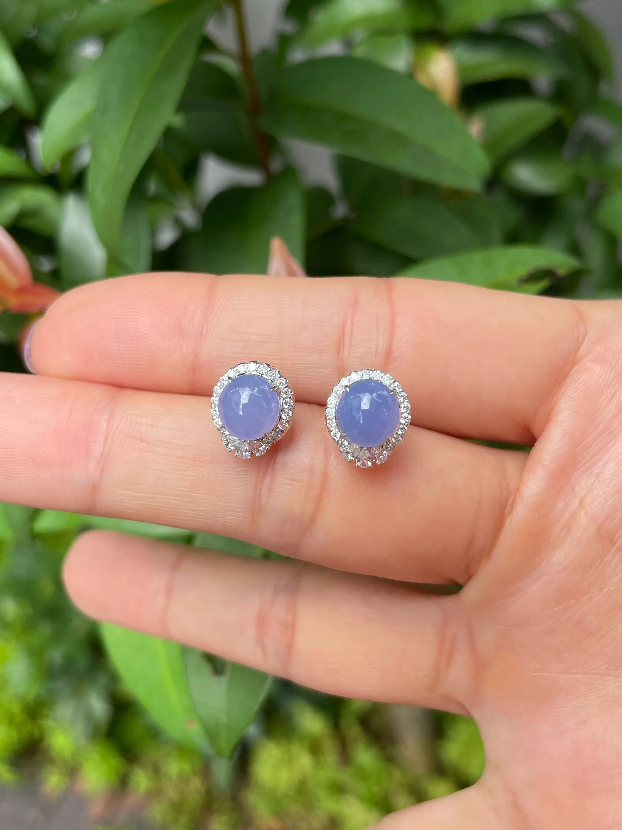 Lavender Jadeite Cabochon Earrings (NJE017)