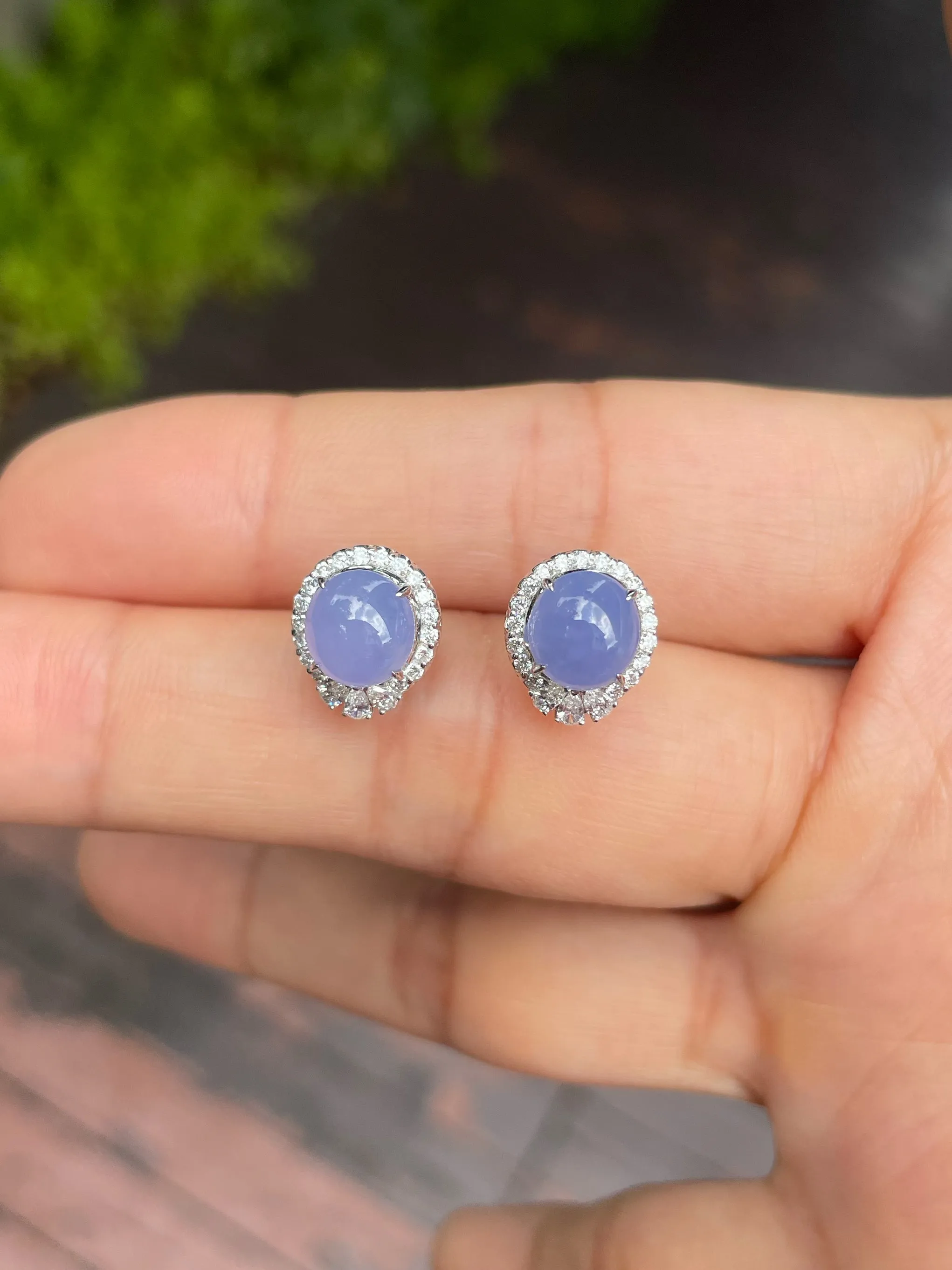 Lavender Jadeite Cabochon Earrings (NJE017)