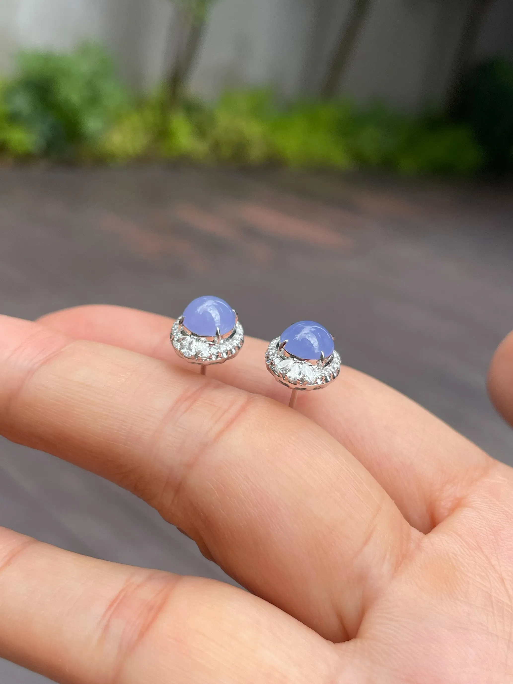 Lavender Jadeite Cabochon Earrings (NJE017)