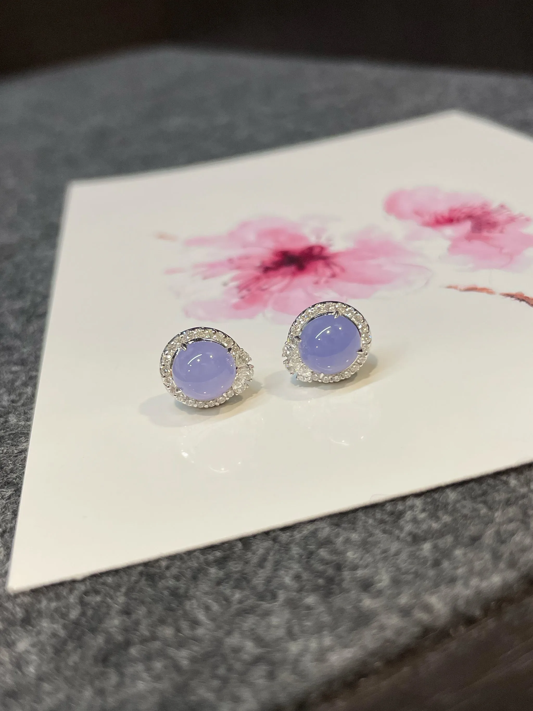 Lavender Jadeite Cabochon Earrings (NJE017)
