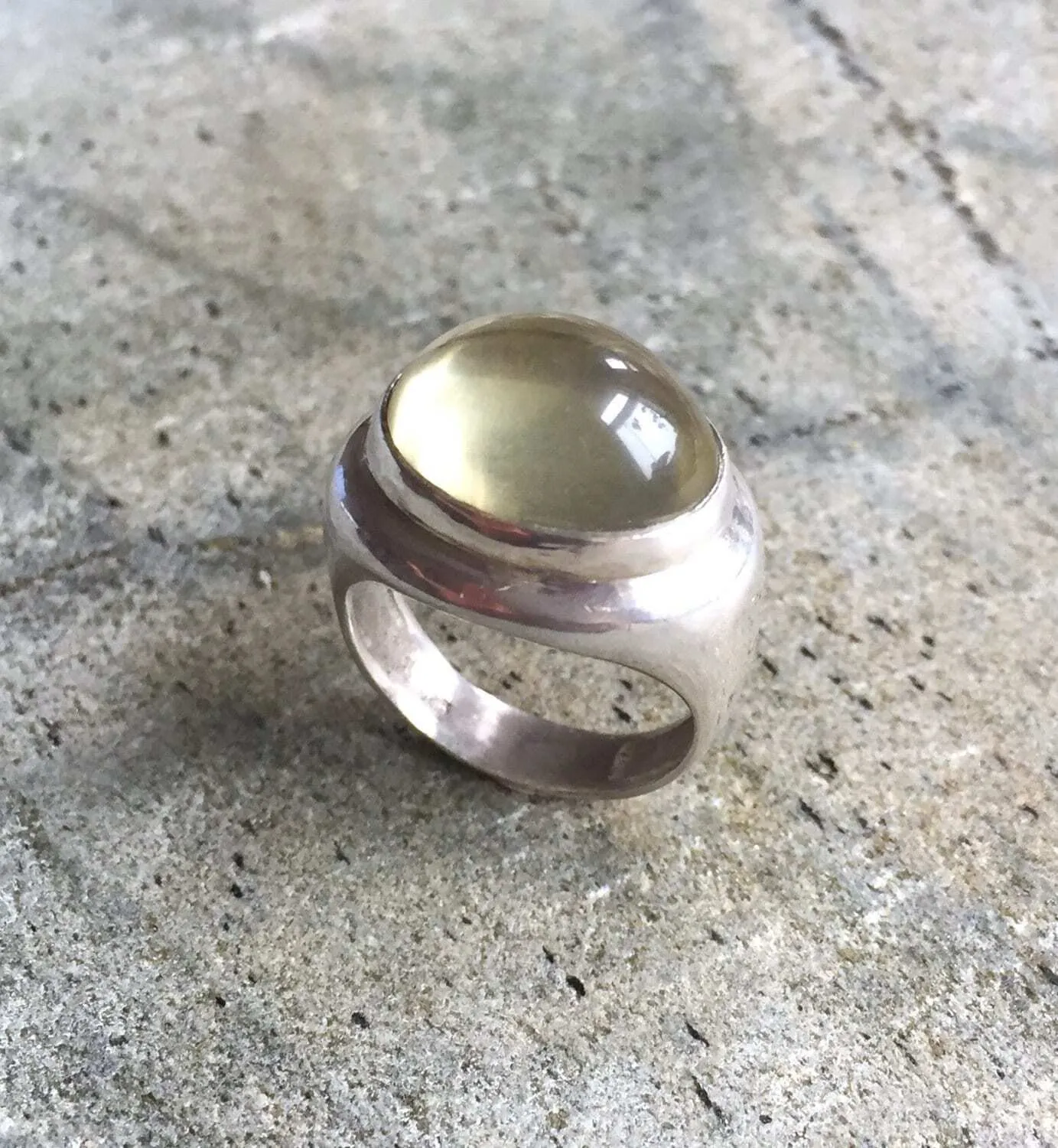 Lemon Quartz Ring - Yellow Statement Ring - Large Bezel Ring