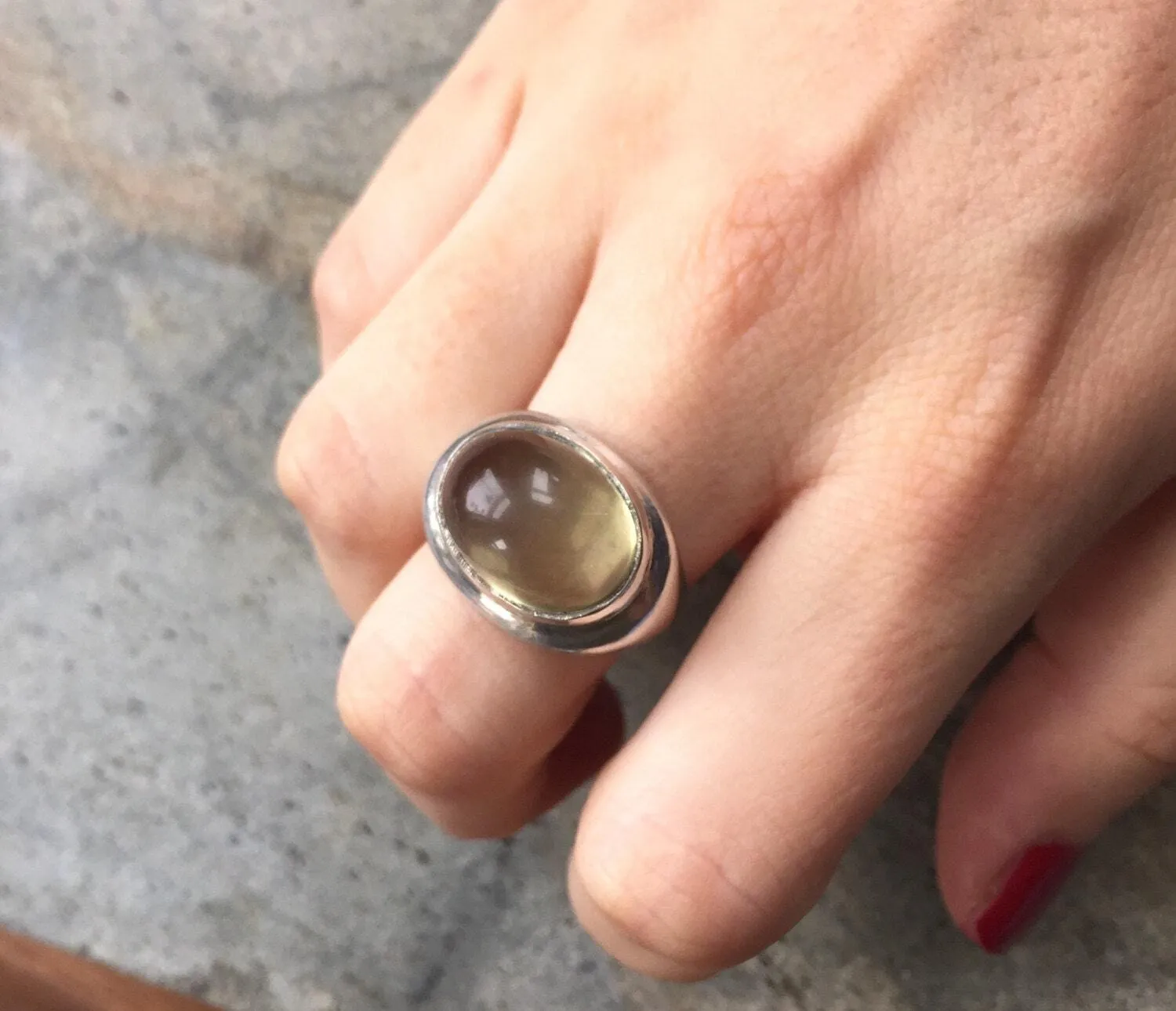 Lemon Quartz Ring - Yellow Statement Ring - Large Bezel Ring