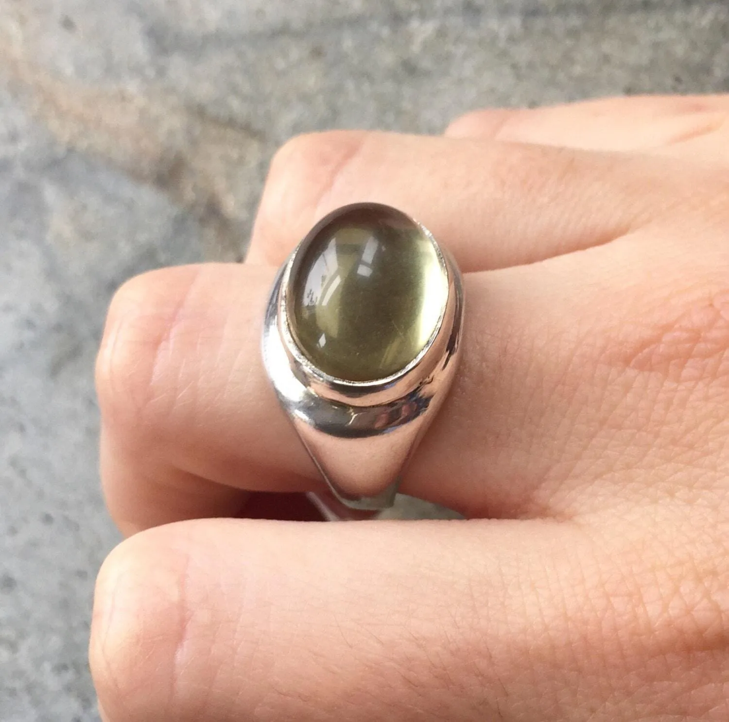 Lemon Quartz Ring - Yellow Statement Ring - Large Bezel Ring