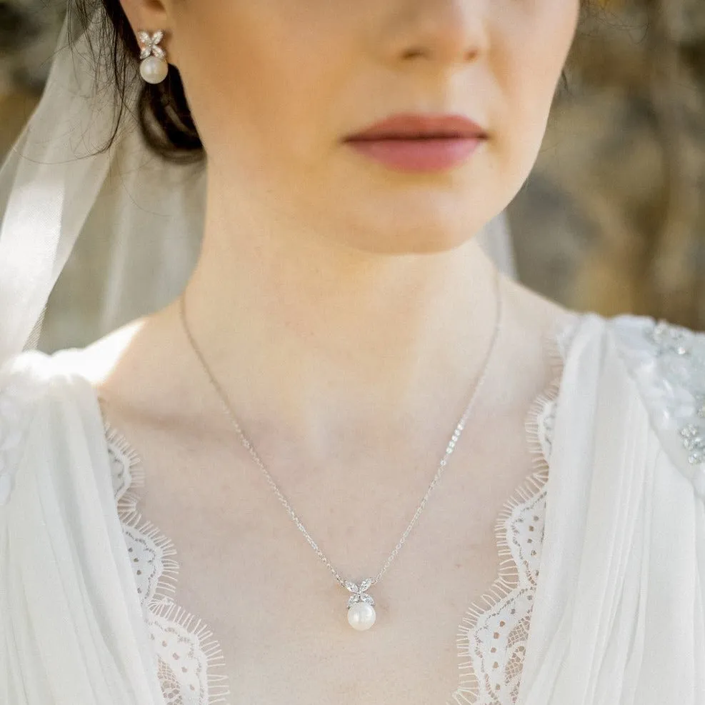 Liliane Jewellery Set, Pearl & Crystal Stud Earrings with Pendant Necklace