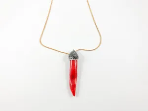 Long Shaped Coral Stone With Grey Stones and Yellow Gold Snake Necklace