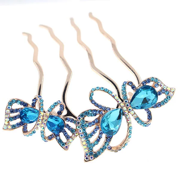 LUX Zircon & Czech Rhinestone French Twist Updo Comb Butterflies