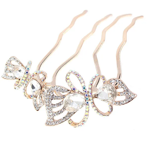 LUX Zircon & Czech Rhinestone French Twist Updo Comb Butterflies