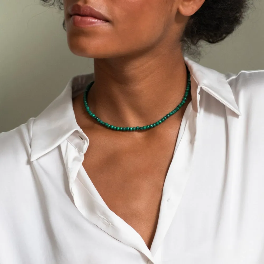 Malachite Green Bead Necklace - Silver - 3916MA/42