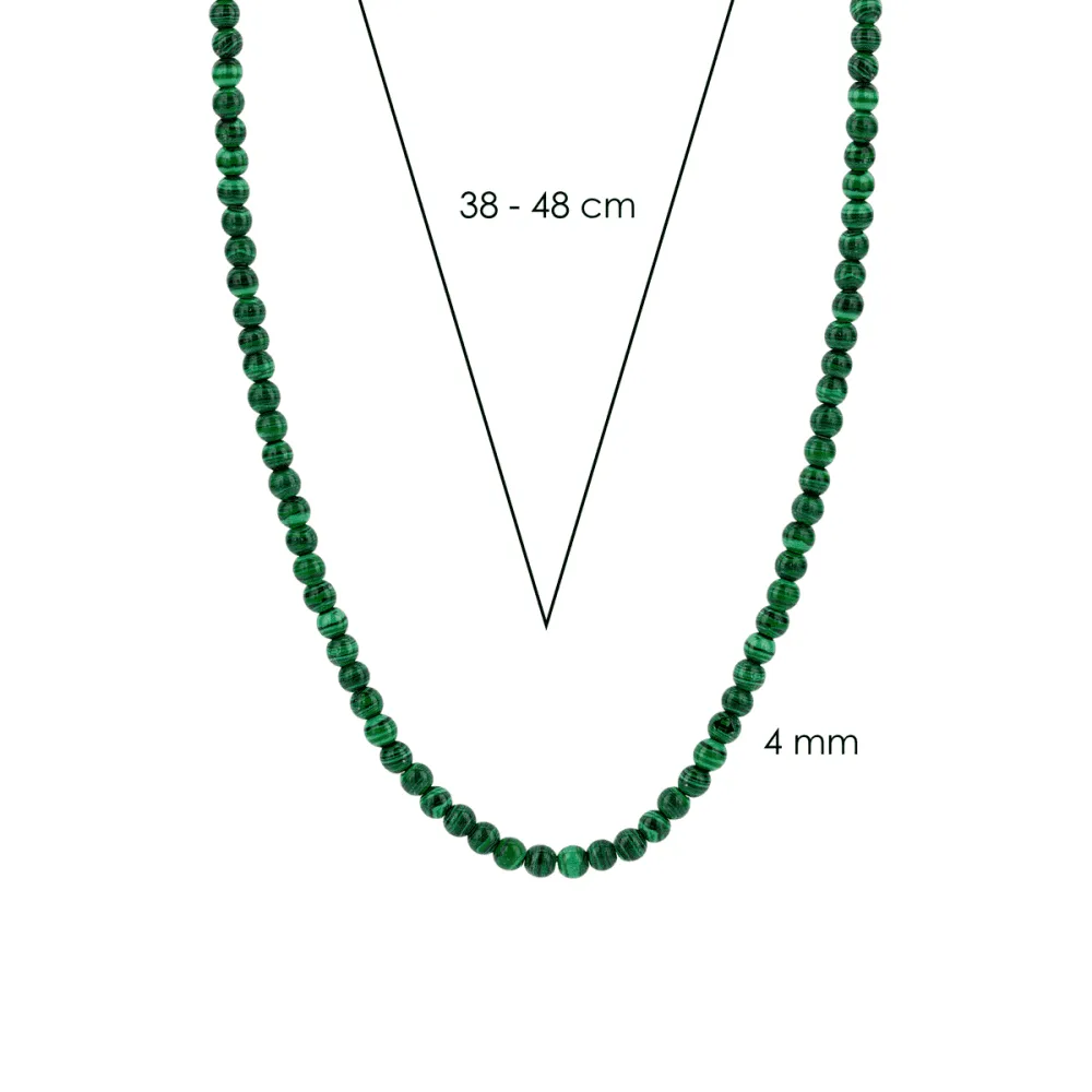 Malachite Green Bead Necklace - Silver - 3916MA/42