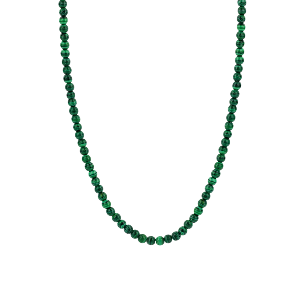 Malachite Green Bead Necklace - Silver - 3916MA/42