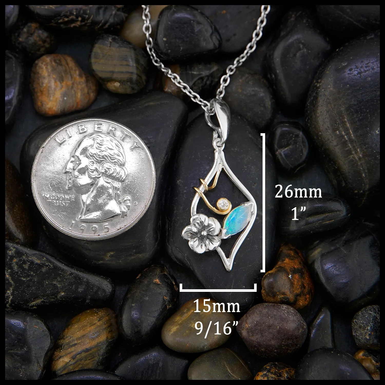 Marquise Opal and Diamond Floral Pendant