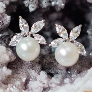 Mary, Vintage Style Pearl & Crystal Stud Earrings