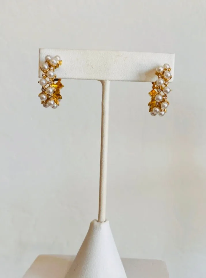 MAYA Modern Pearl and Crystal Hoop Earrings