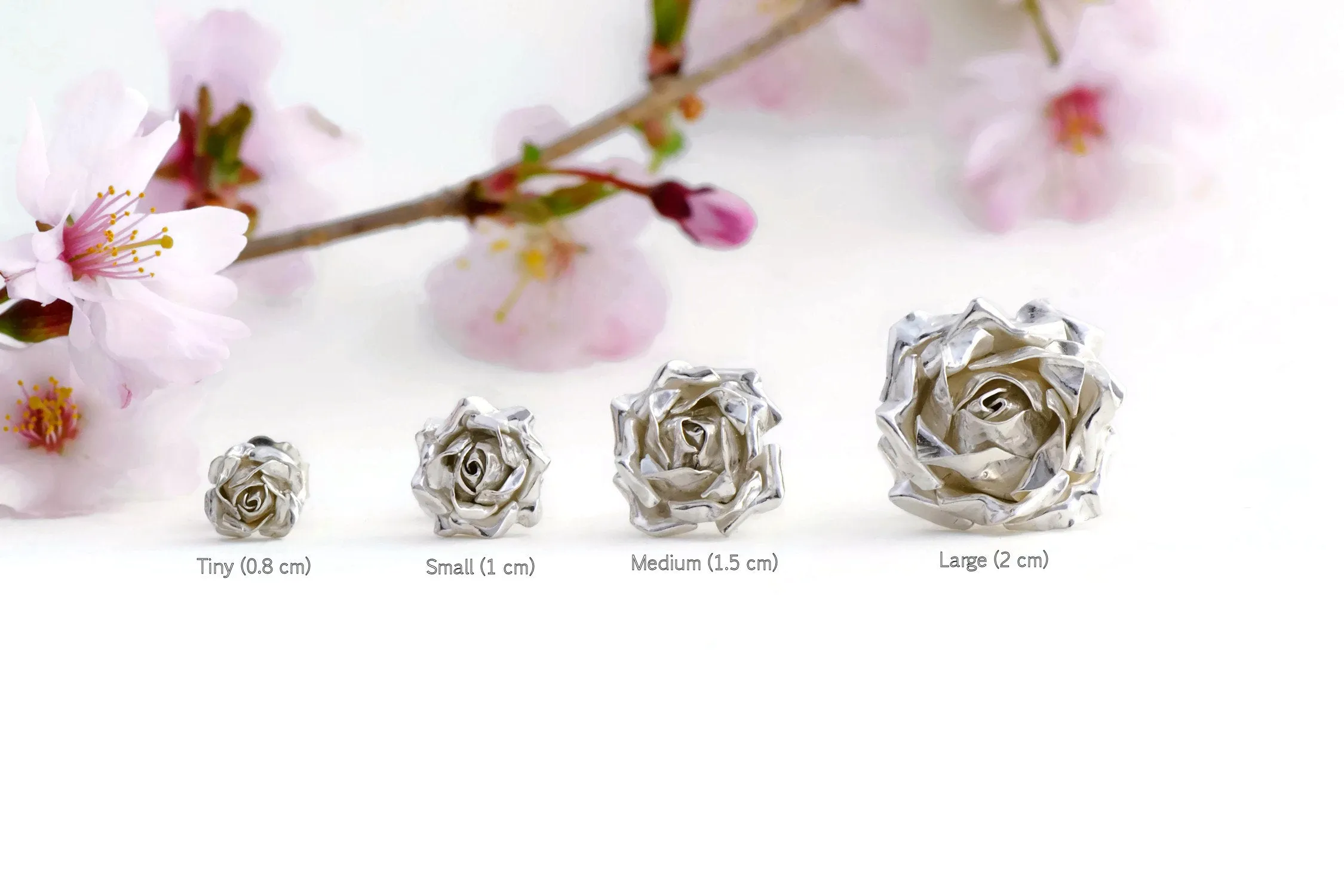 Medium rose stud earrings - a 1.5 cm flower rose earrings
