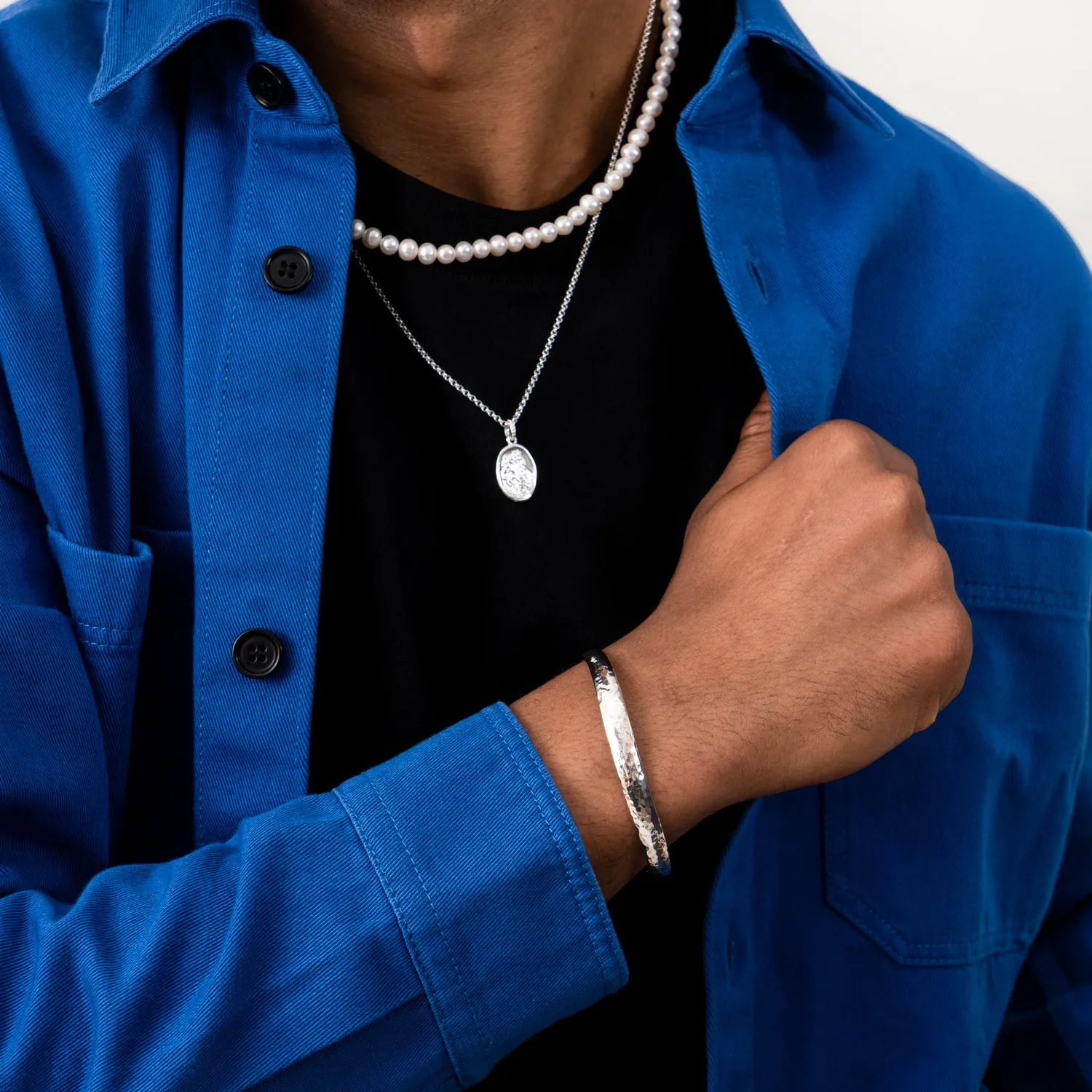 Men's Hammered Curved Bangle