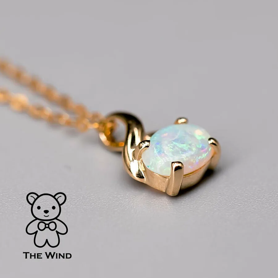 Minimalist Oval Shaped Australian Solid Opal 14K Yellow Gold Necklace