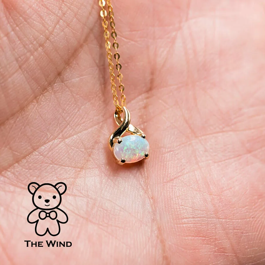 Minimalist Oval Shaped Australian Solid Opal 14K Yellow Gold Necklace