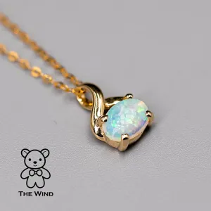 Minimalist Oval Shaped Australian Solid Opal 14K Yellow Gold Necklace