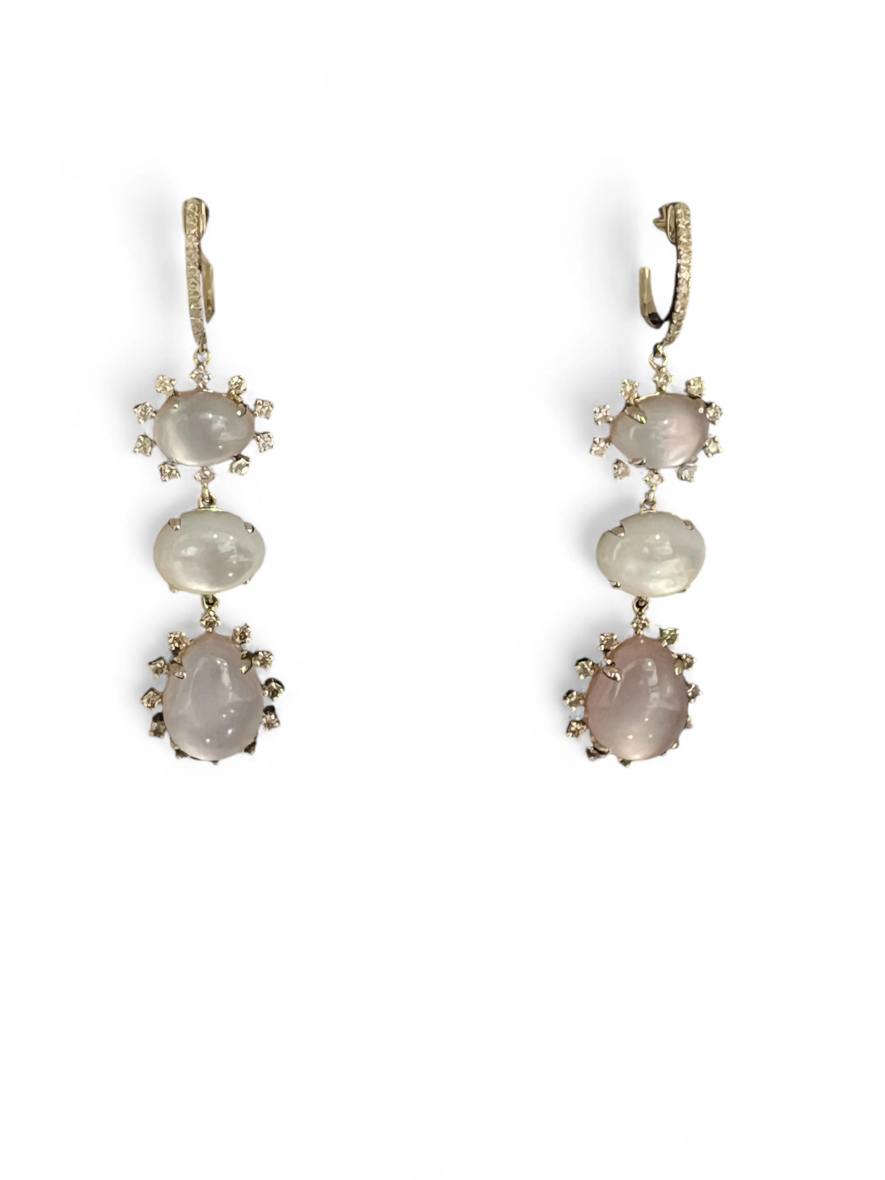 MOP hanging pink and white and diamonds Earrings