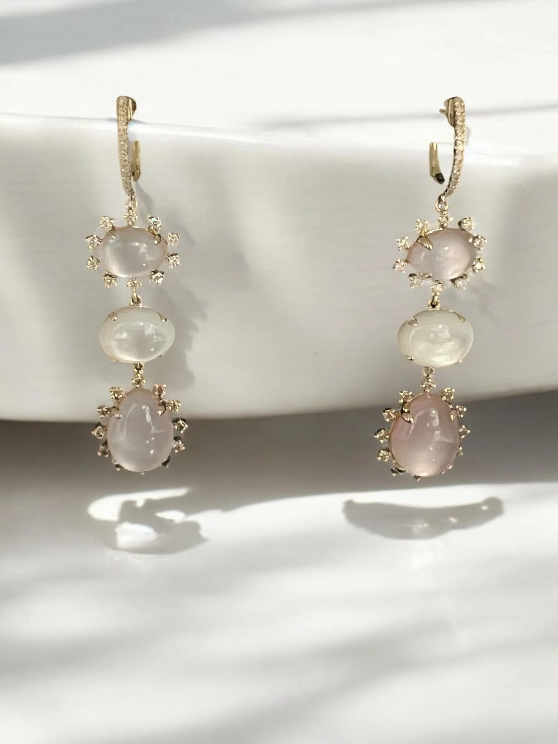 MOP hanging pink and white and diamonds Earrings