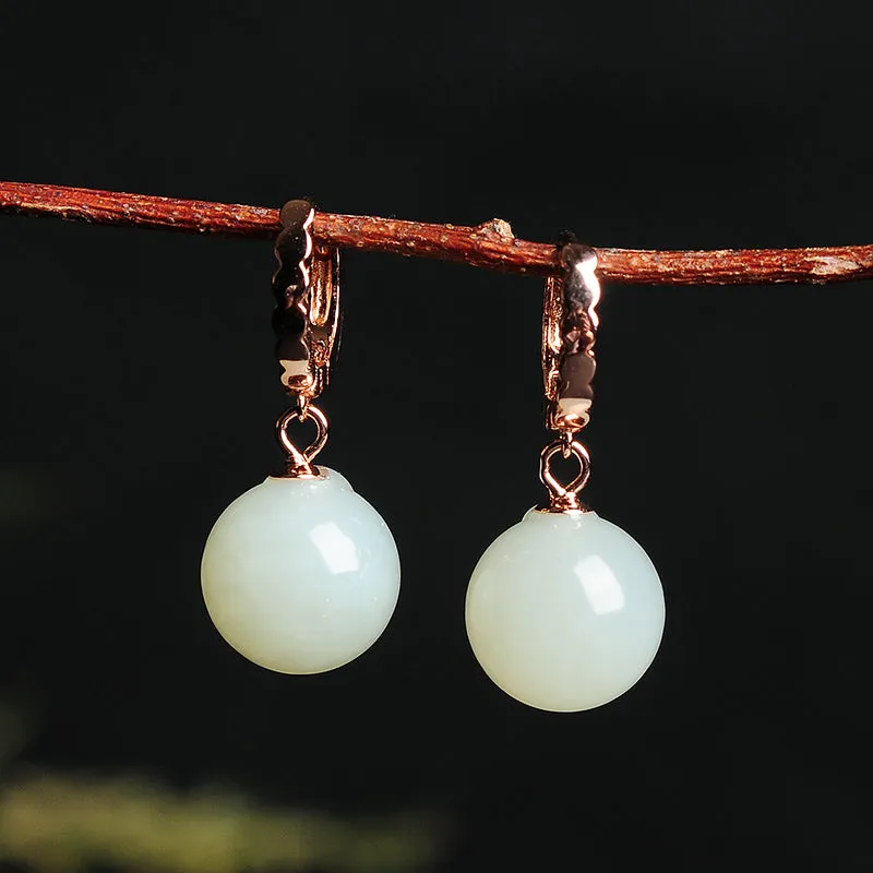 Natural Jade Earrings Nephrite Silver Earrings WE27