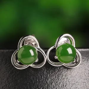 Natural Jade Earrings Nephrite Silver Earrings ZEG518