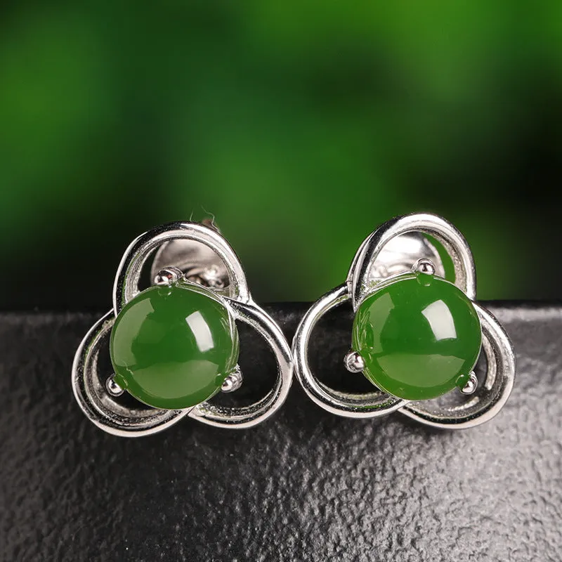 Natural Jade Earrings Nephrite Silver Earrings ZEG518