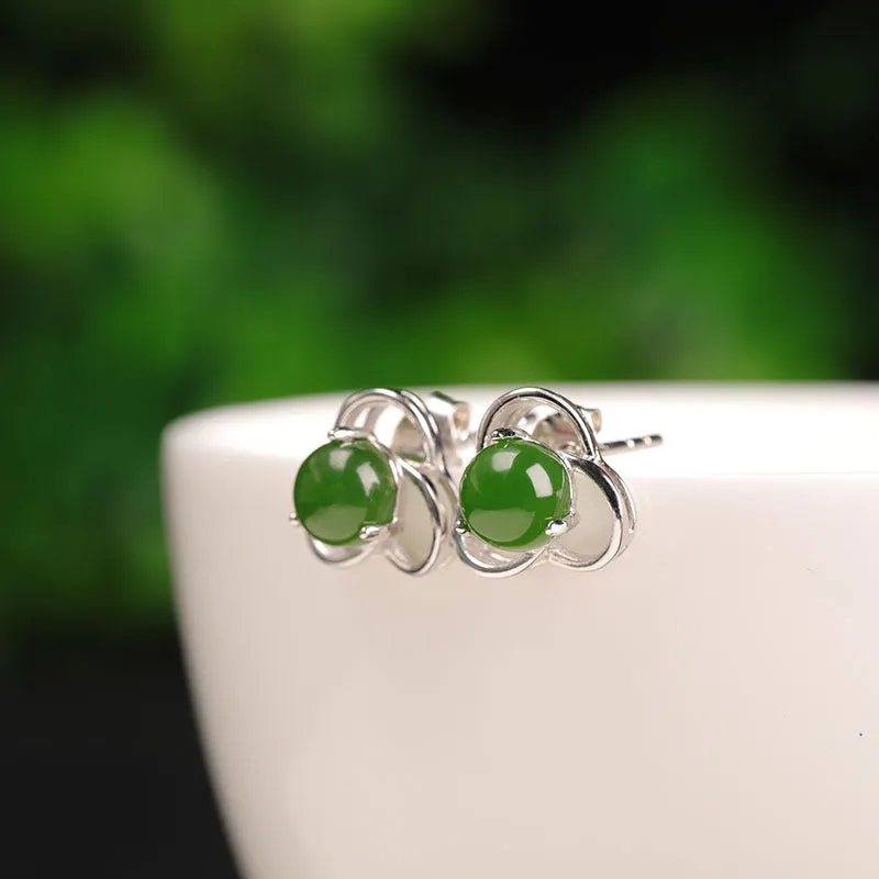 Natural Jade Earrings Nephrite Silver Earrings ZEG518