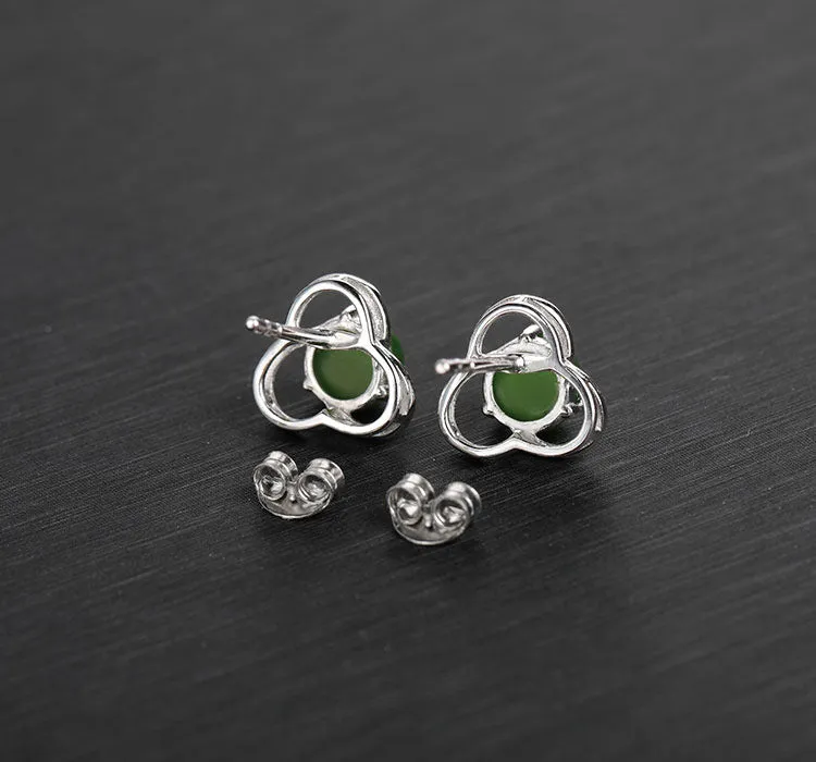 Natural Jade Earrings Nephrite Silver Earrings ZEG518