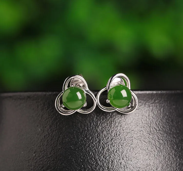 Natural Jade Earrings Nephrite Silver Earrings ZEG518