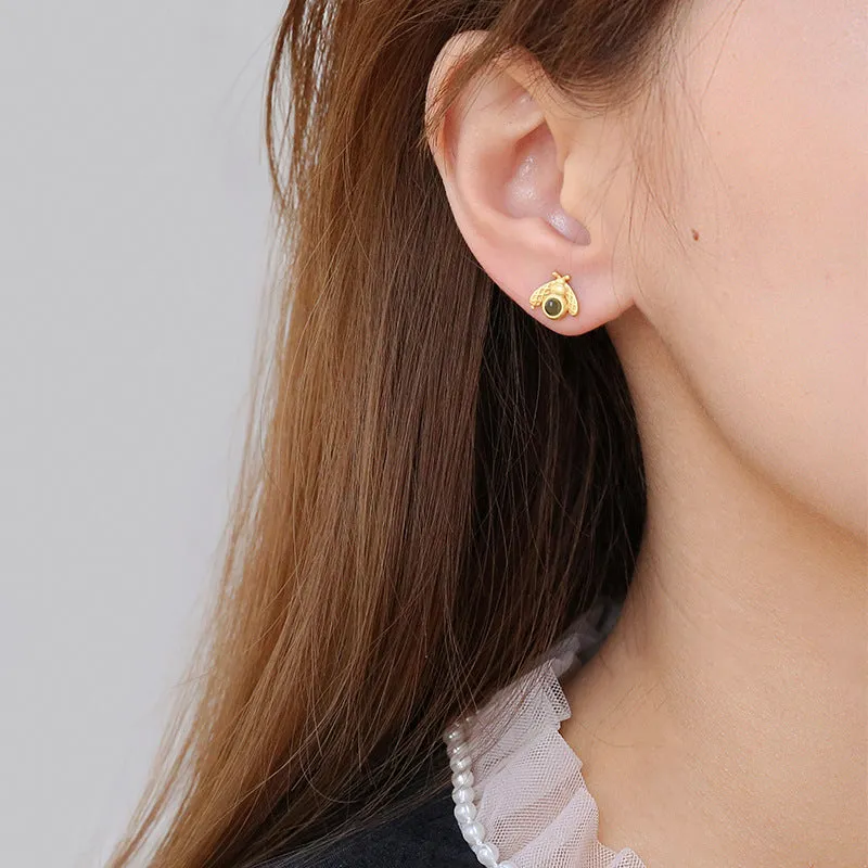 Natural Jade Earrings Nephrite Silver Earrings ZNE258