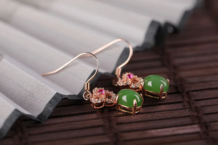 Natural Jade Earrings Nephrite Silver Zircon Earrings ZEG517