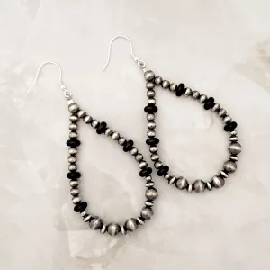 Navajo Pearls & Onyx Tear Drop Dangle Earrings Sterling Silver NPE003