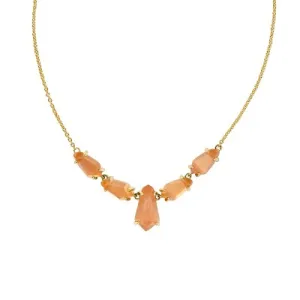 New - Kendra Scott June 14K Gold Over Brass Statement Necklace - Coral Orange