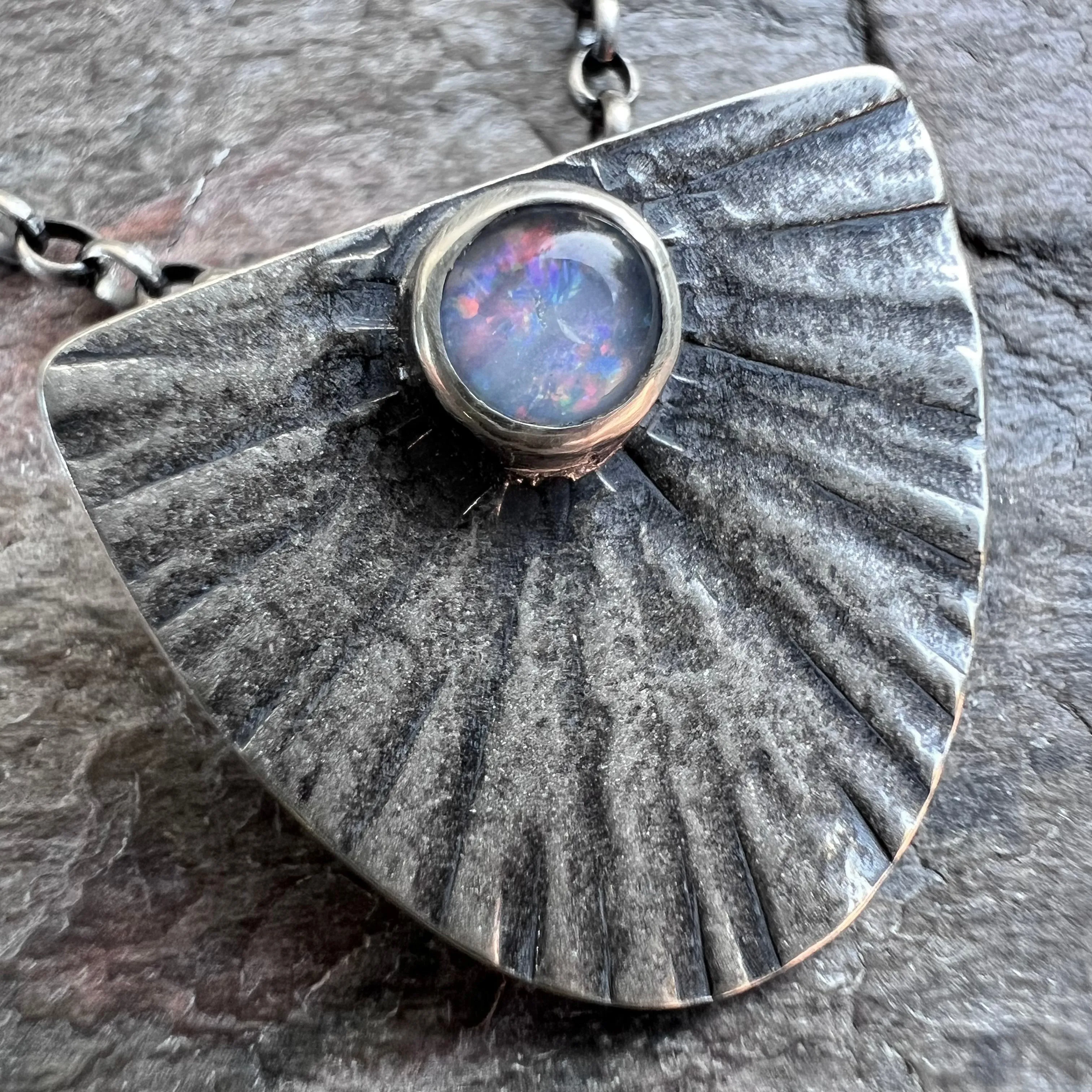 Opal Sterling Silver Necklace - Handmade Opal Triplet Pendant on Sterling Silver Chain