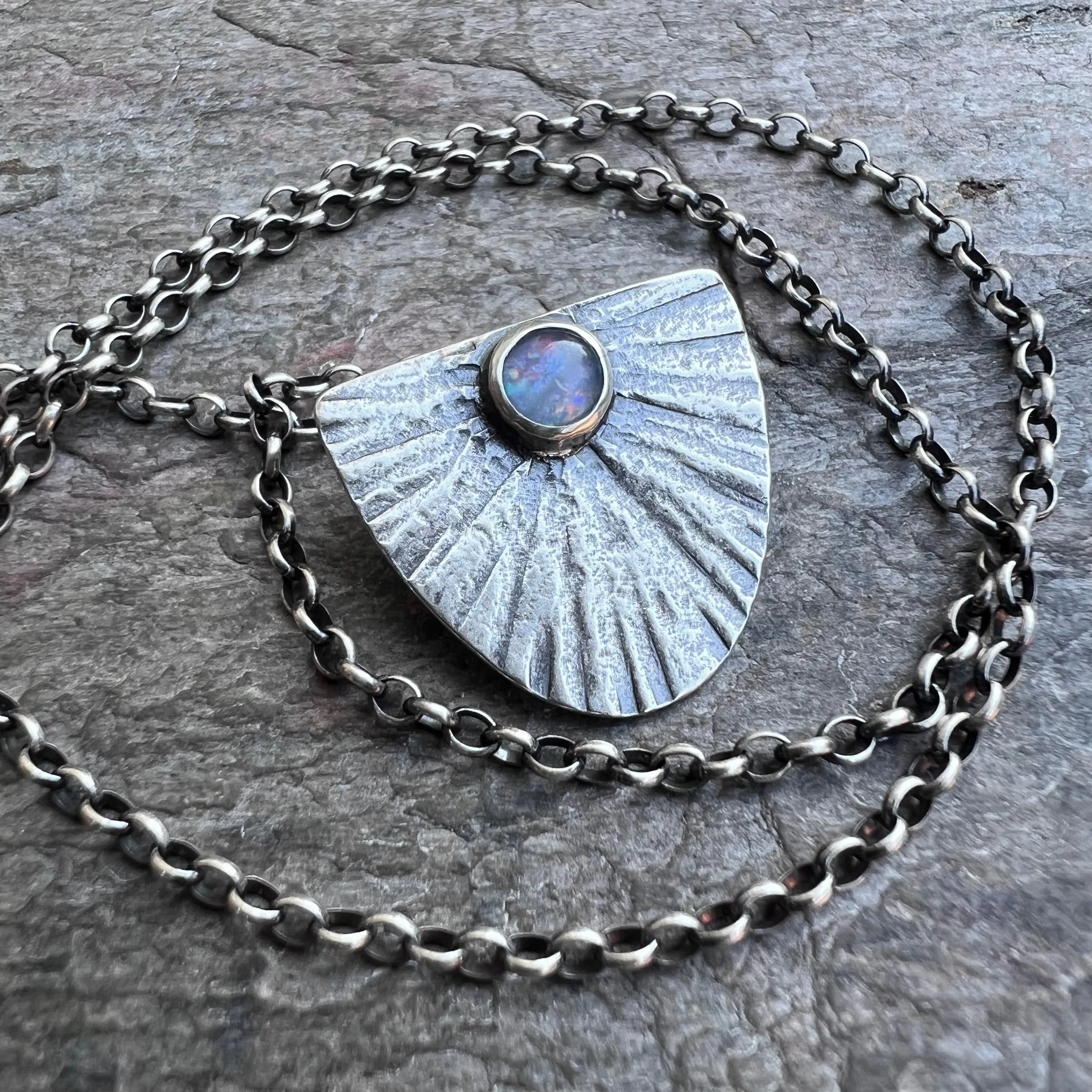 Opal Sterling Silver Necklace - Handmade Opal Triplet Pendant on Sterling Silver Chain