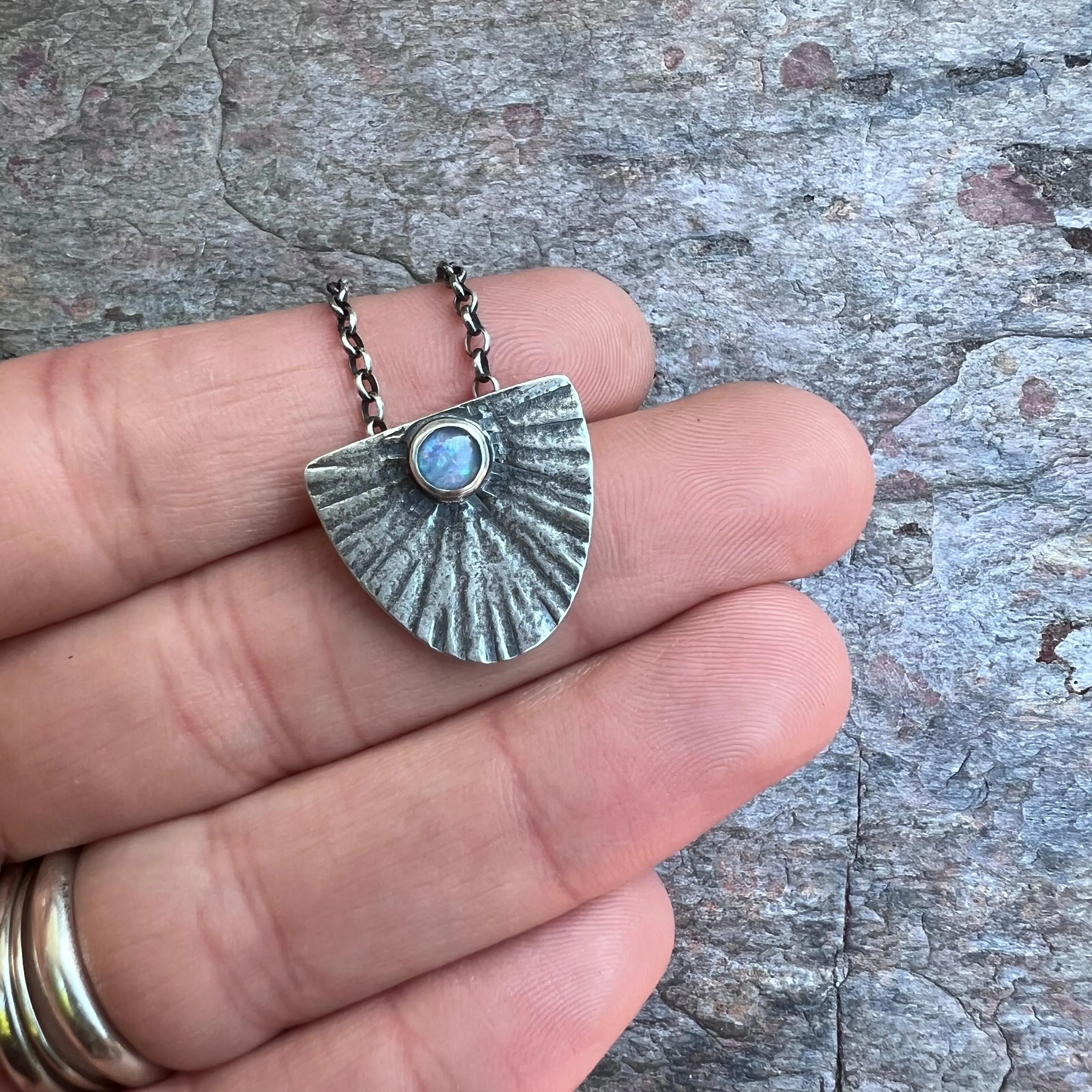 Opal Sterling Silver Necklace - Handmade Opal Triplet Pendant on Sterling Silver Chain
