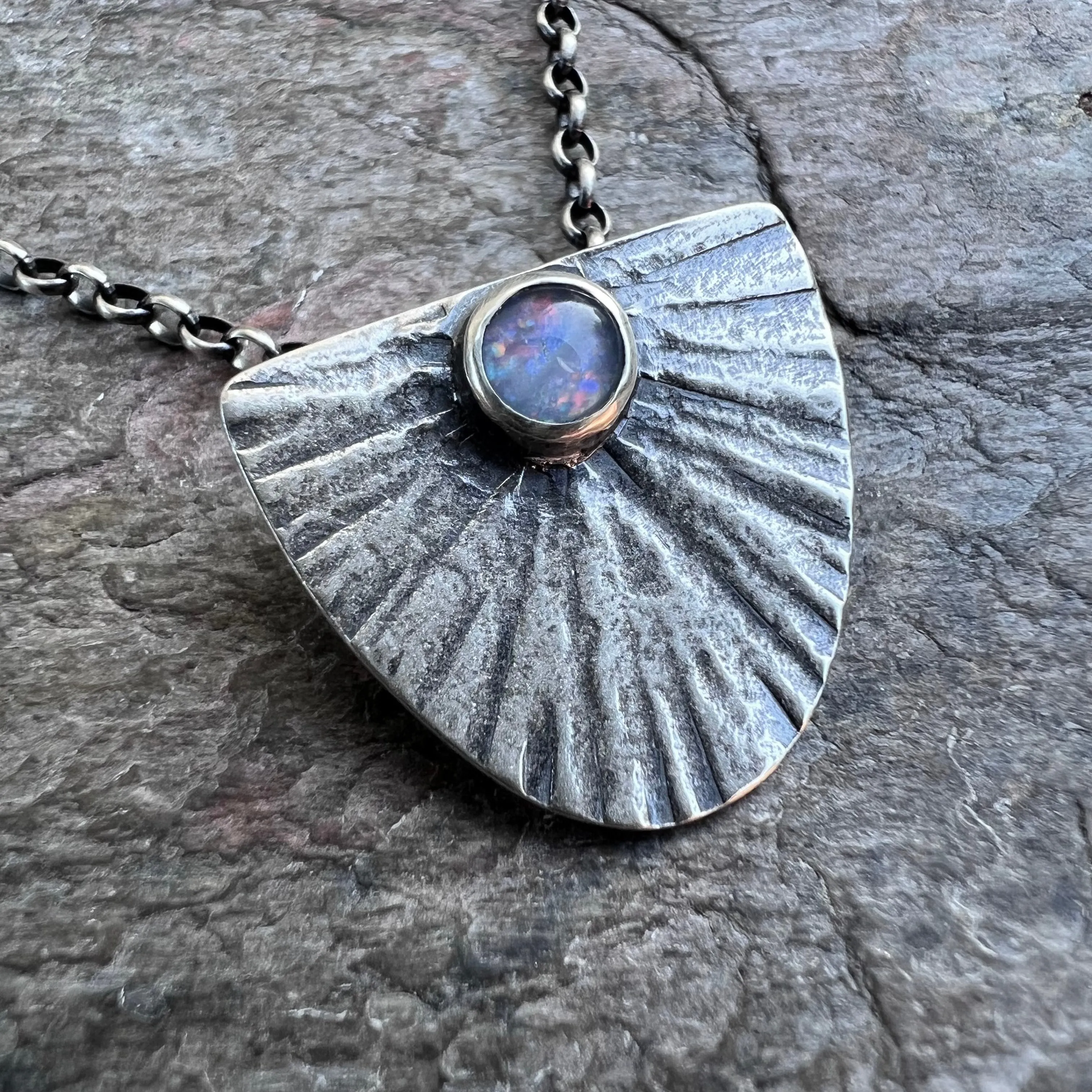 Opal Sterling Silver Necklace - Handmade Opal Triplet Pendant on Sterling Silver Chain