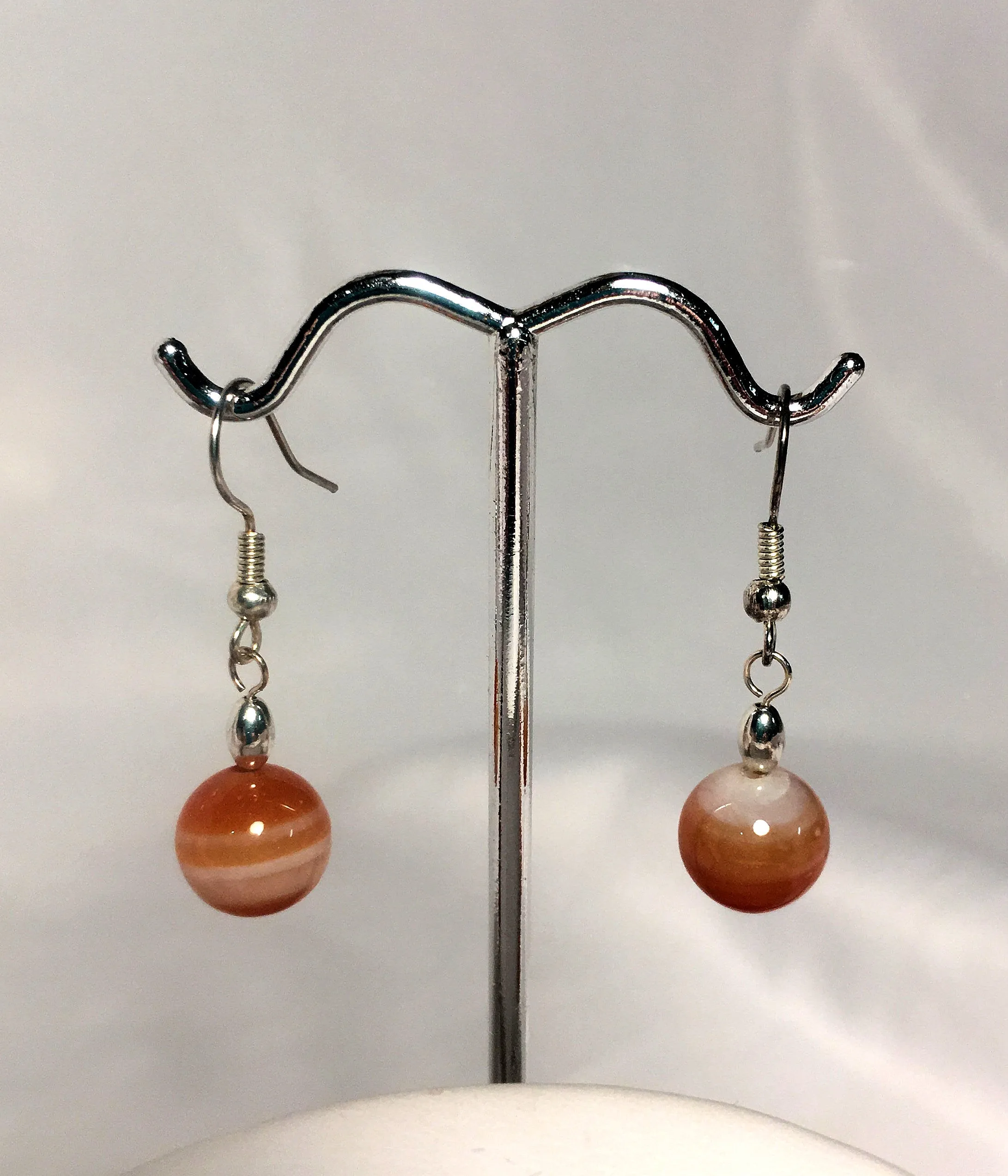 Orange Agate and Jade Pendant Necklace and Dangle Earring Set