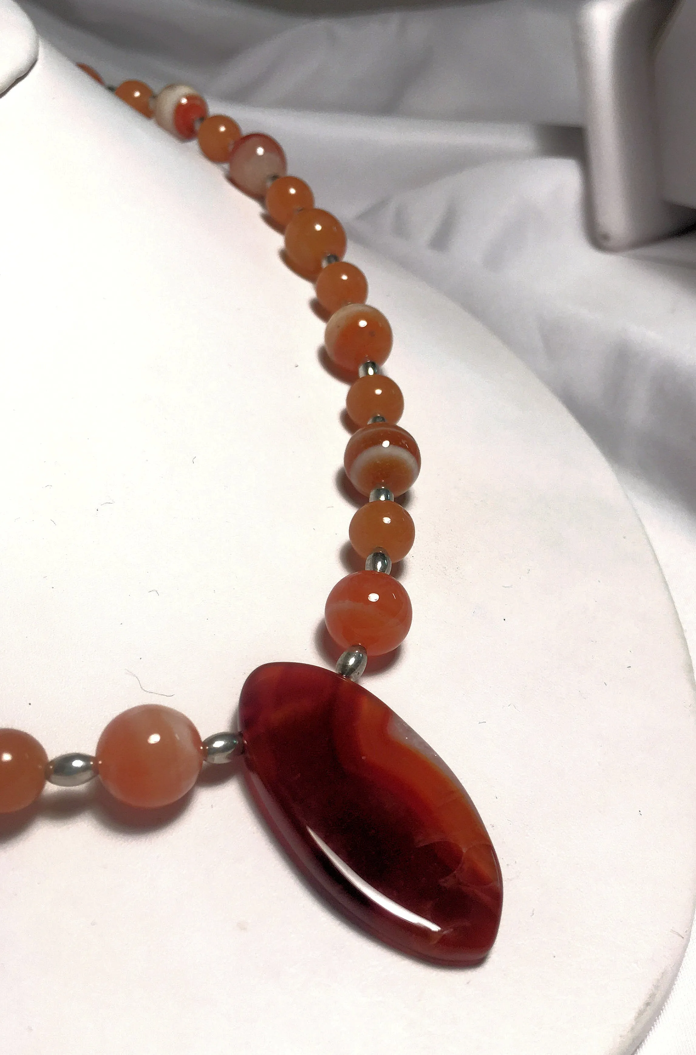 Orange Agate and Jade Pendant Necklace and Dangle Earring Set