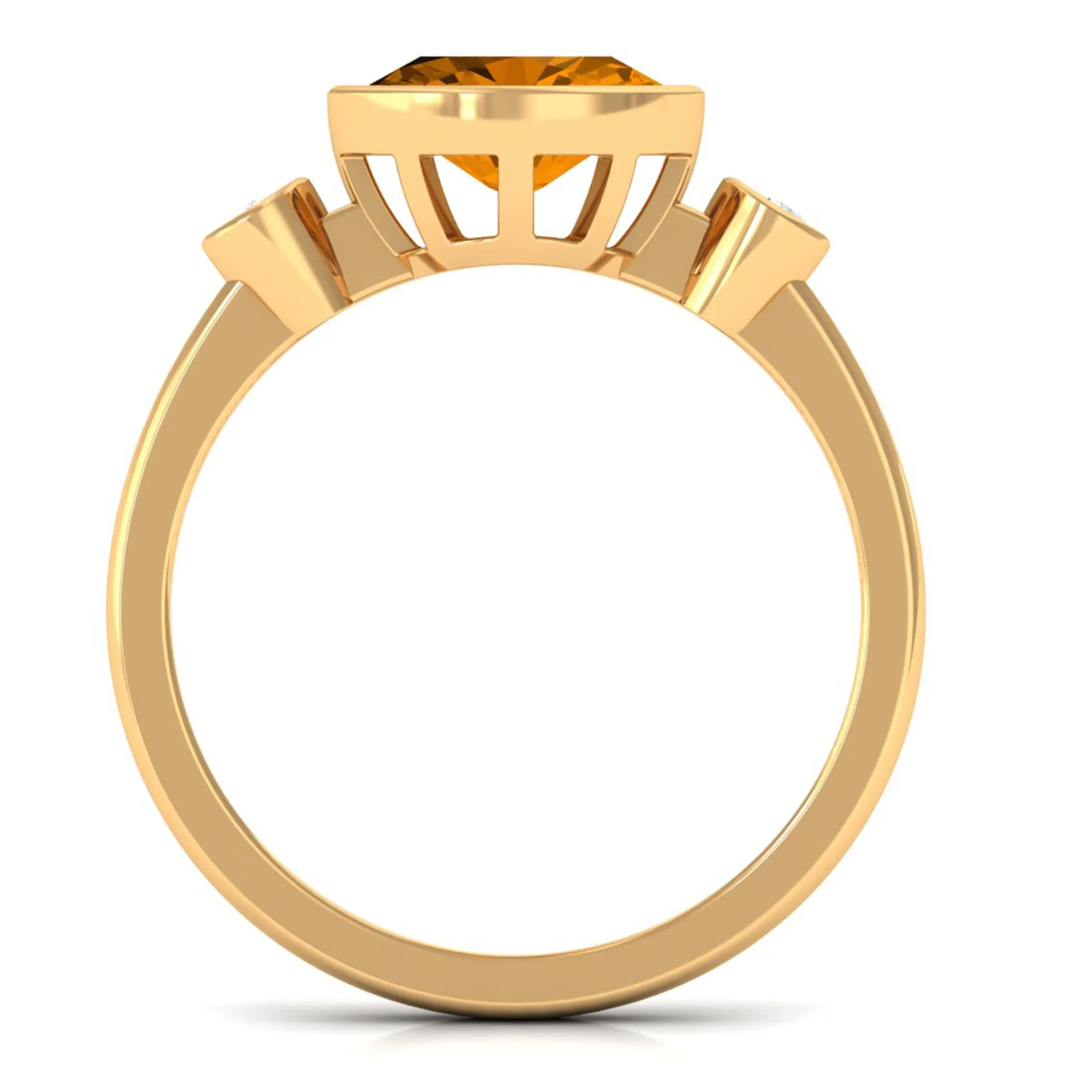 Oval Cut Citrine Solitaire East West Ring with Diamond Stones