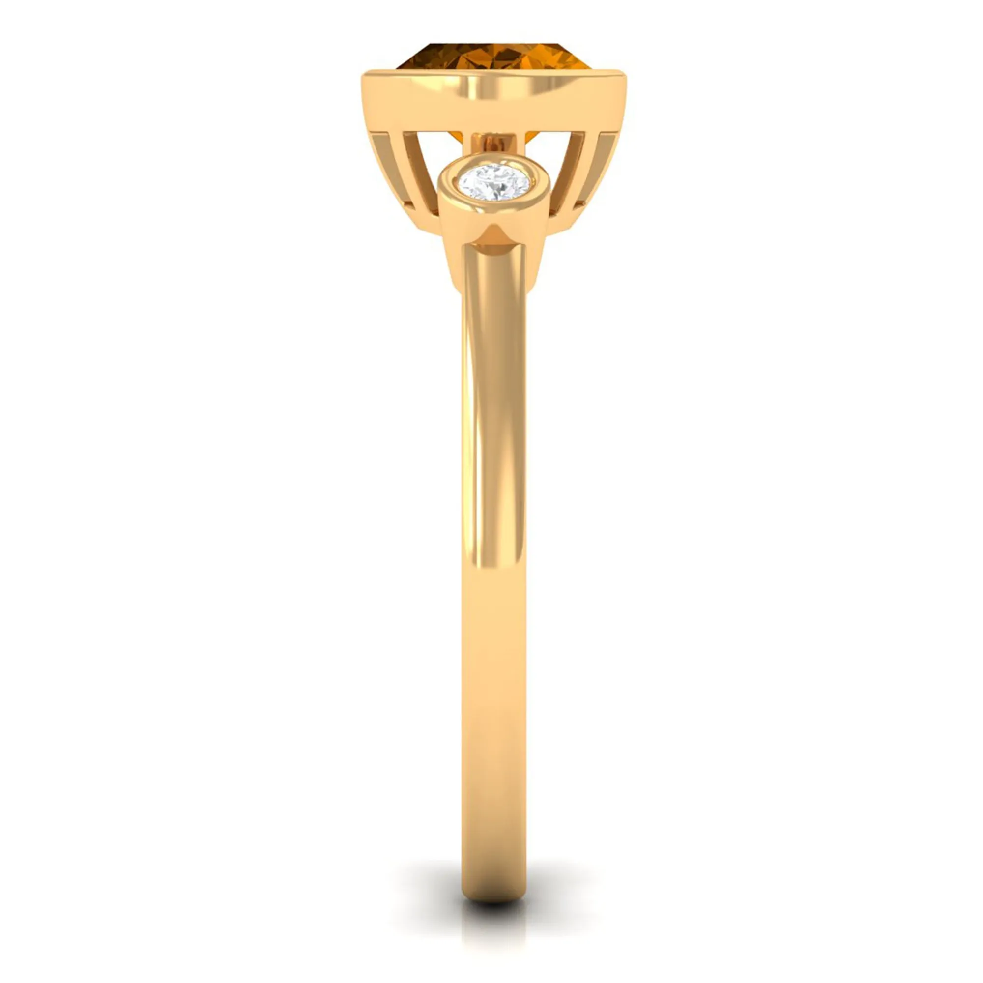 Oval Cut Citrine Solitaire East West Ring with Diamond Stones